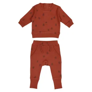 Organic Printed Sweatshirt & Jogger Set in Cinnamon Pinecone | L’ovedbaby