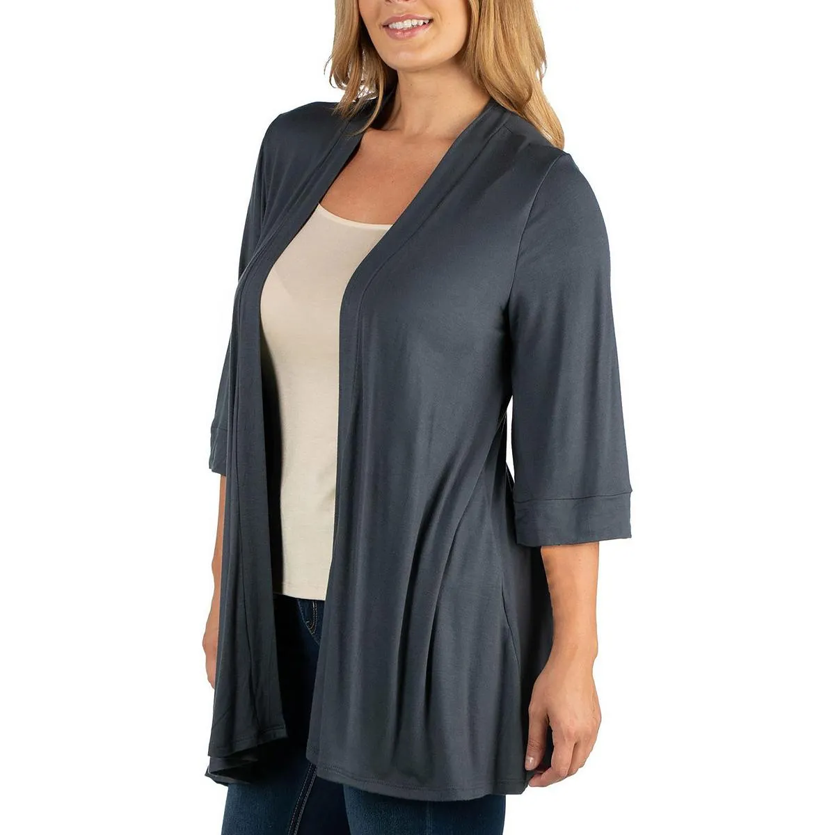 Plus Womens Solid Polyester Open-Front Blazer