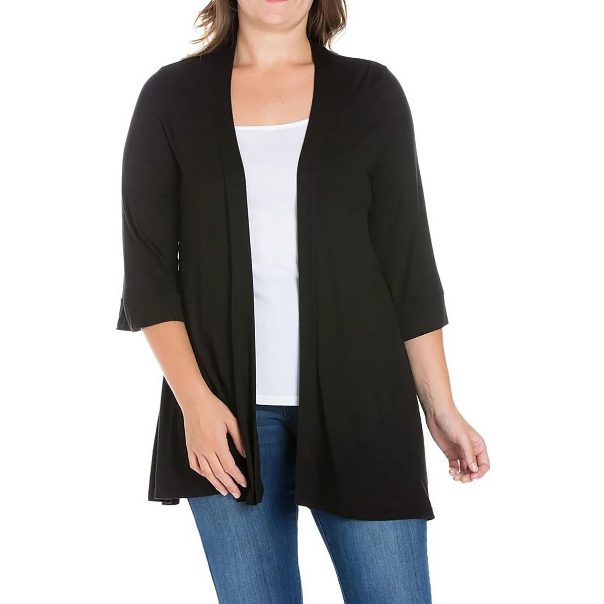 Plus Womens Solid Polyester Open-Front Blazer