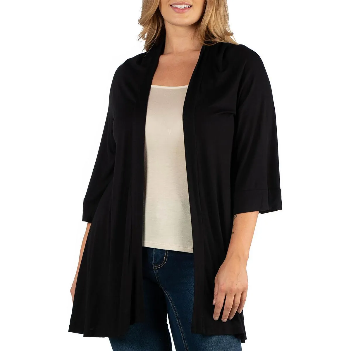 Plus Womens Solid Polyester Open-Front Blazer