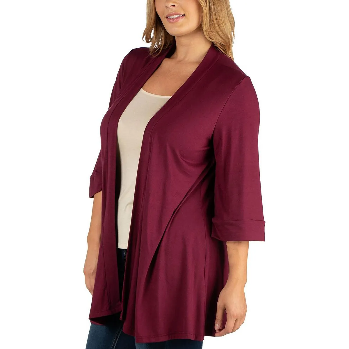 Plus Womens Solid Polyester Open-Front Blazer