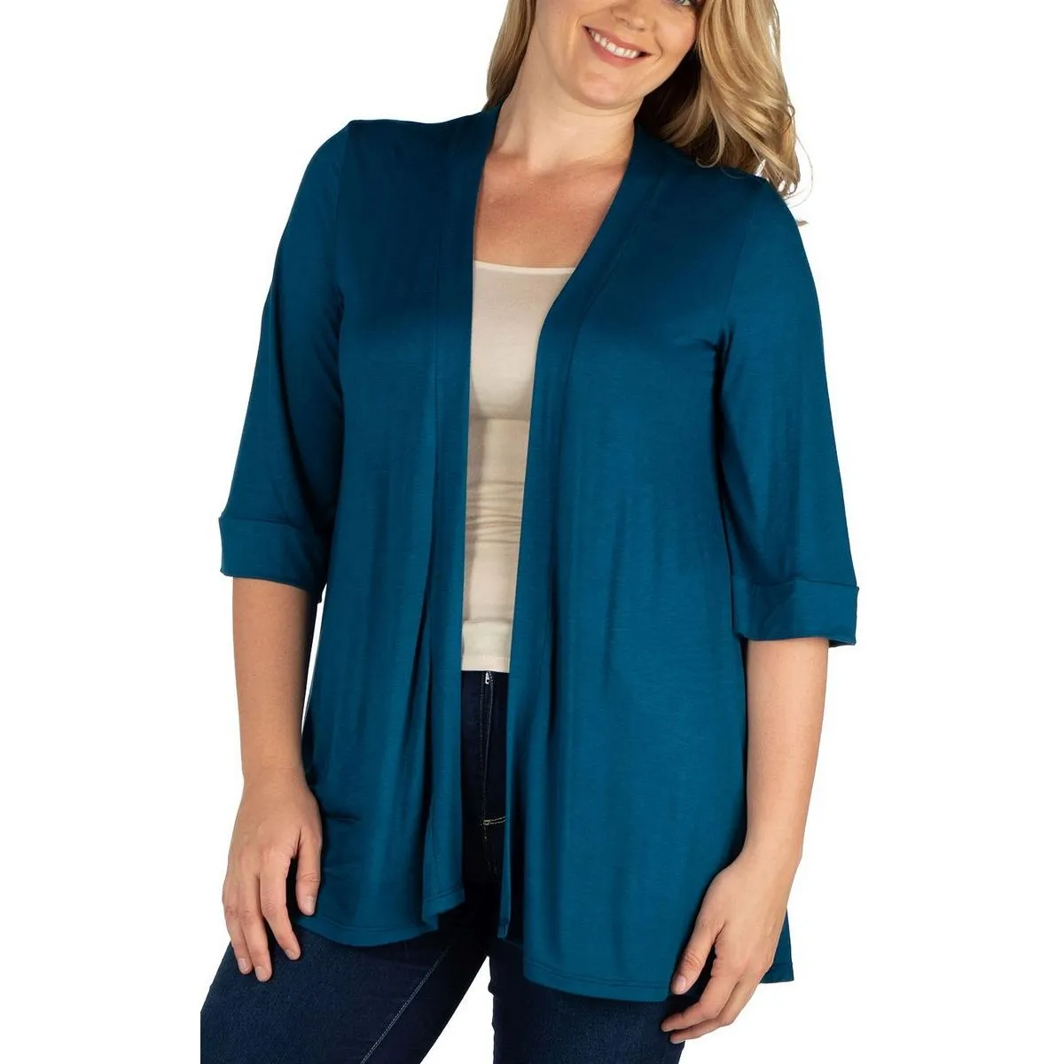 Plus Womens Solid Polyester Open-Front Blazer