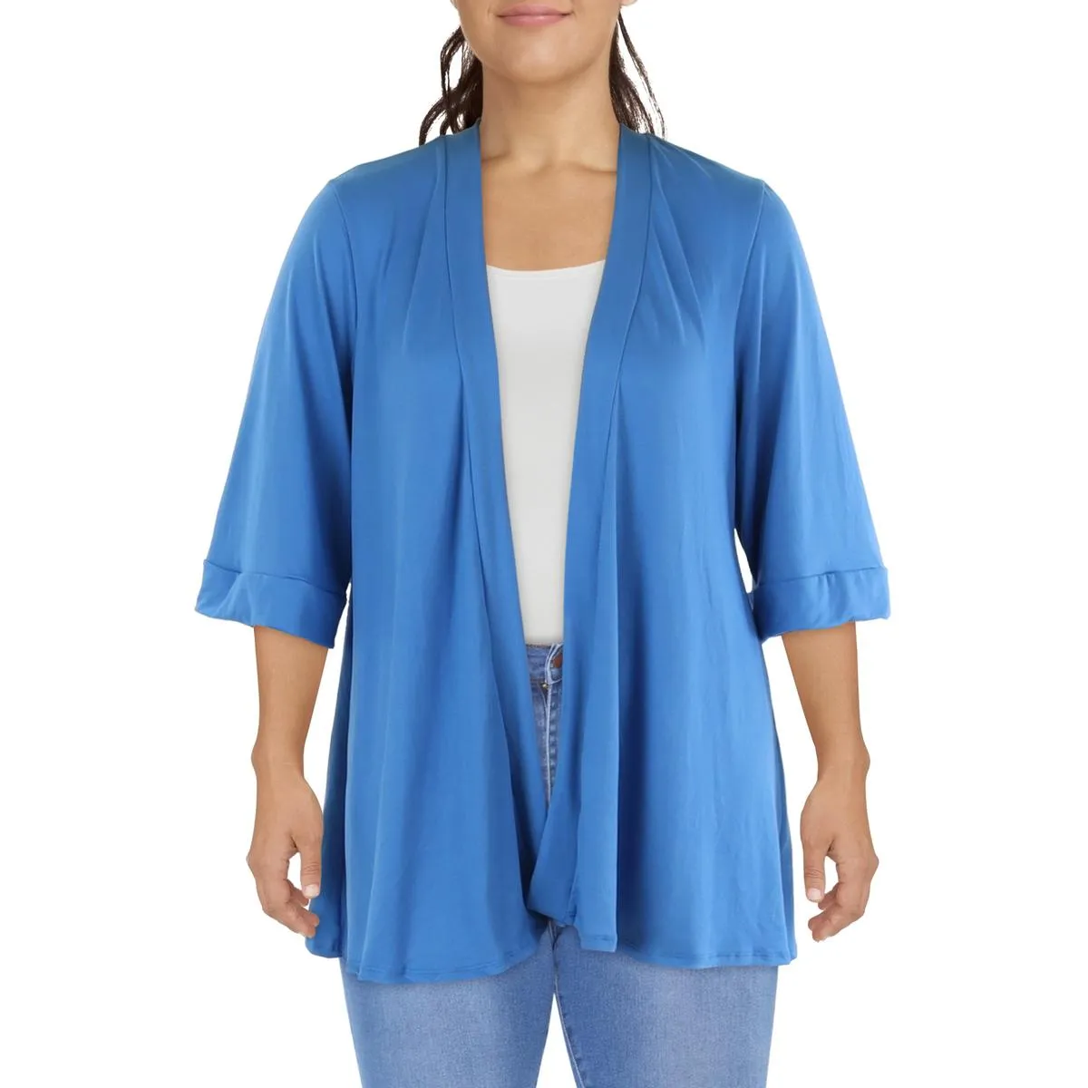 Plus Womens Solid Polyester Open-Front Blazer