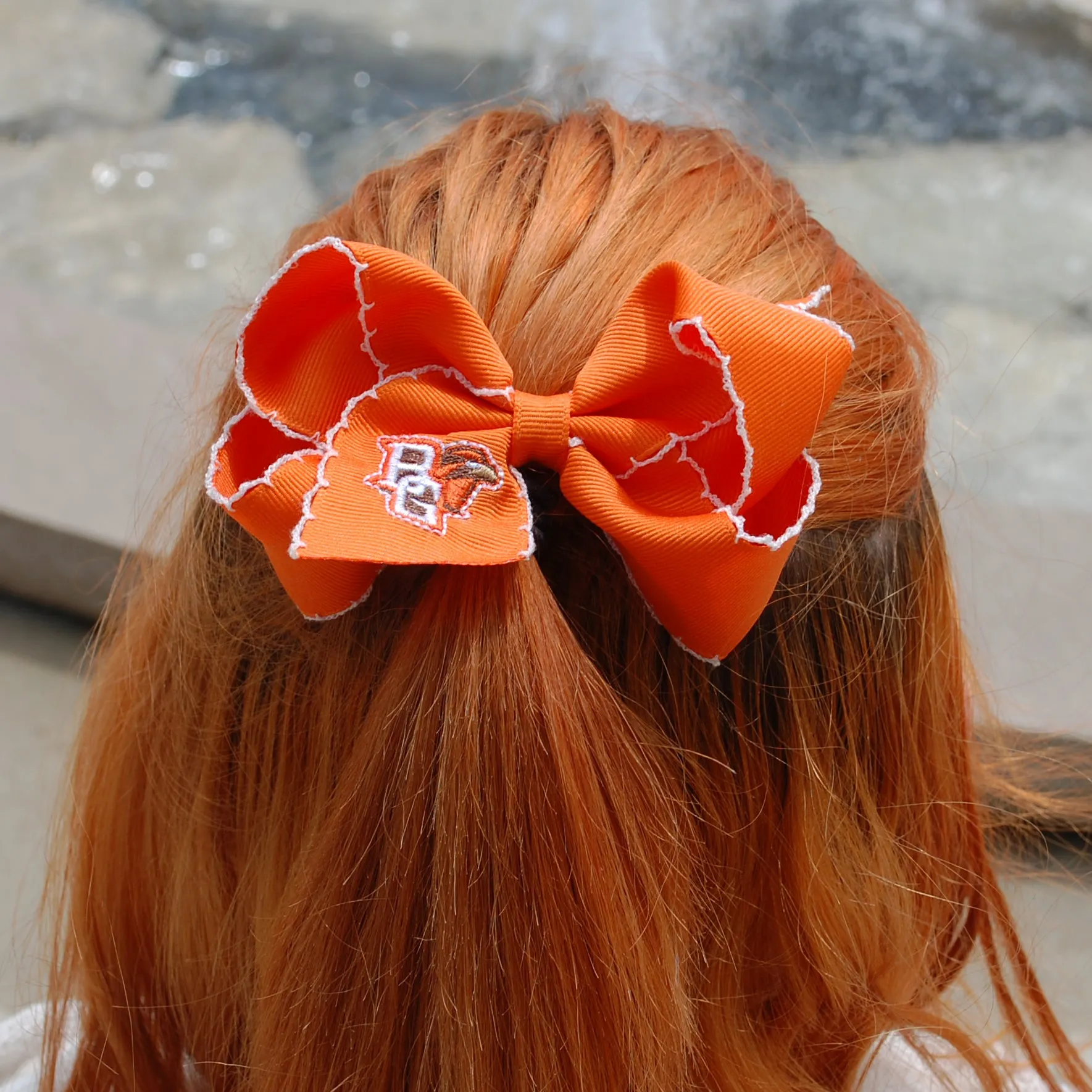 Wee One's Peekaboo Moonstitch Orange Hair Bow